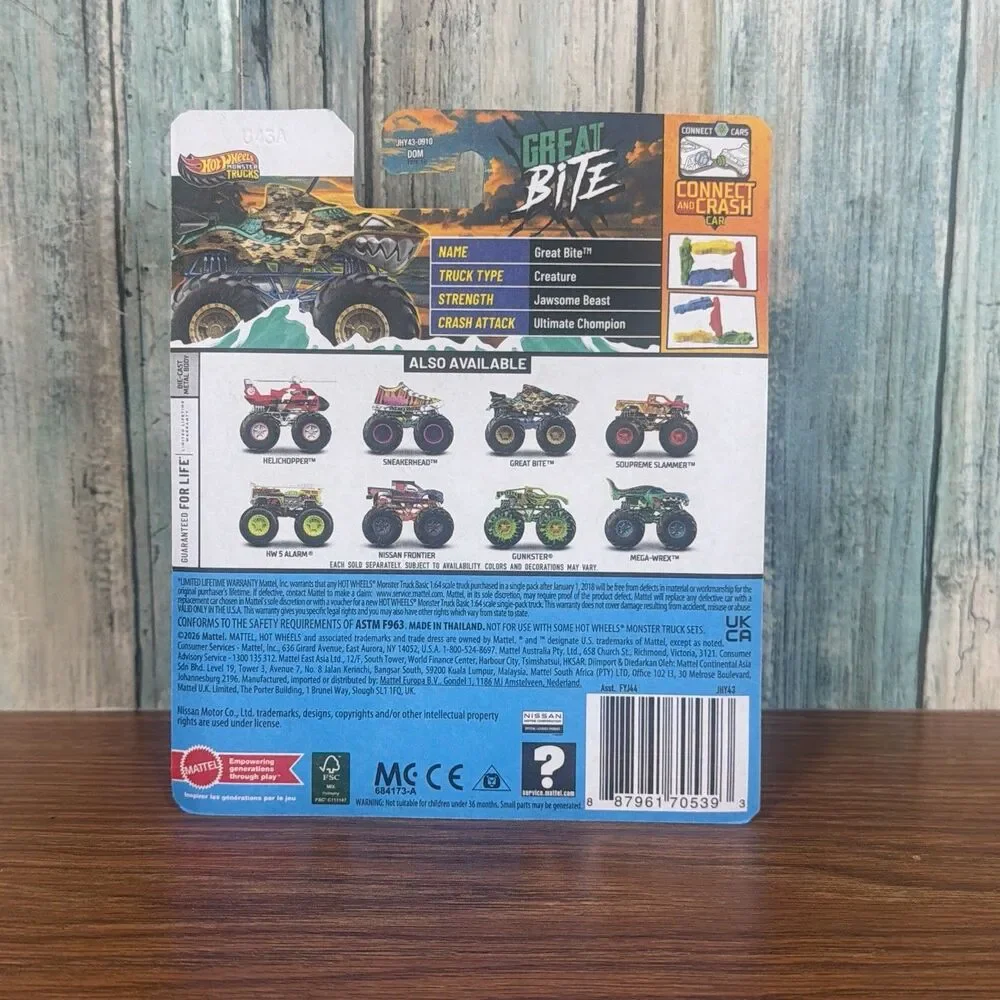 Hot Wheels Monster Trucks Great Bite Shark 2026 Includes Crushed Car NIB Sealed
